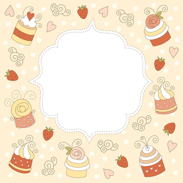 Carte de voeux avec des gâteaux mignons — Image vectorielle