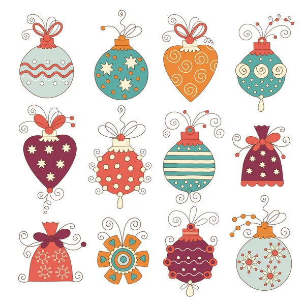 Ensemble de boules de Noël mignonnes — Image vectorielle