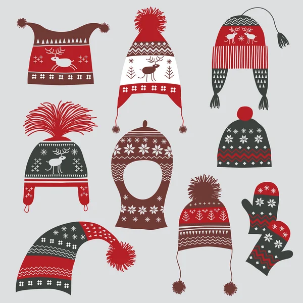Cappelli invernali con ornamento nordico — Vettoriale Stock
