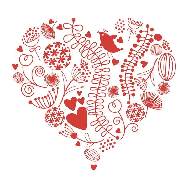 Floral καρδιά, κάρτα ημέρα του Αγίου Βαλεντίνου — Διανυσματικό Αρχείο