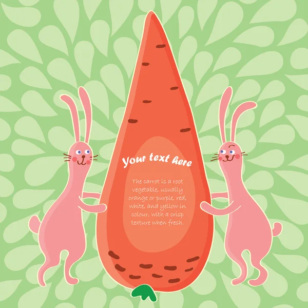 Conigli dei cartoni animati e carota grande — Vettoriale Stock
