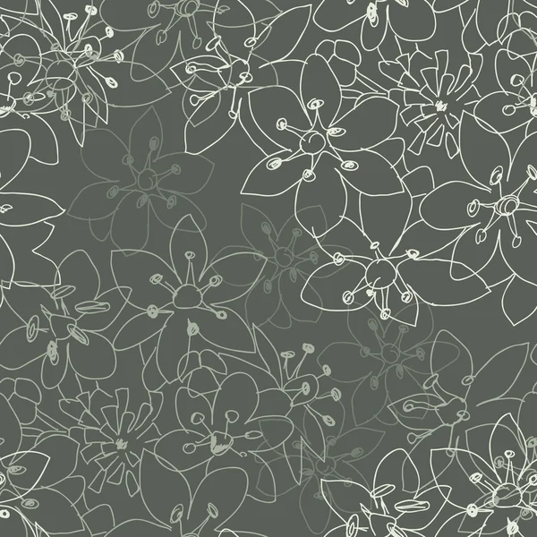 Άνευ ραφής λουλουδάτο μοτίβο για ένα γκρίζο φόντο — Διανυσματικό Αρχείο