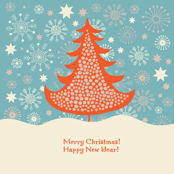 Árvore de Natal, cartão de Natal e Ano Novo — Vetor de Stock