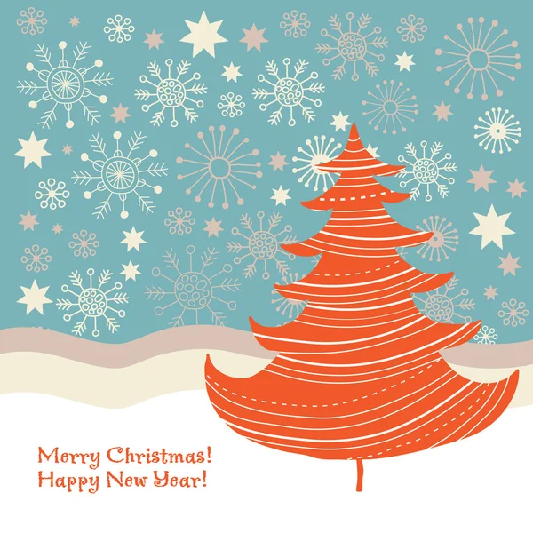 Χριστουγεννιάτικο δέντρο, Χριστουγέννων και της Πρωτοχρονιάς ευχετήρια κάρτα — Διανυσματικό Αρχείο