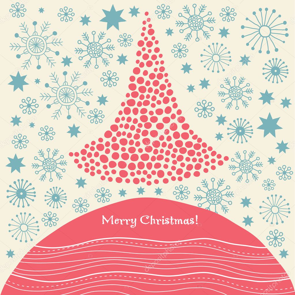 Christmas tree, Christmas and New Year's greeting card