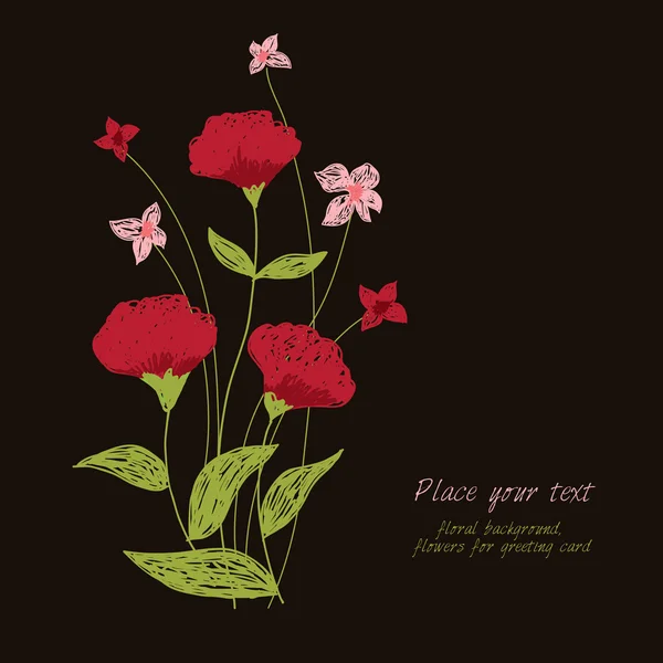 黑色背景上的红色花朵 — 图库矢量图片
