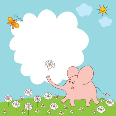 Cute elephant , greeting card with place for your text clipart