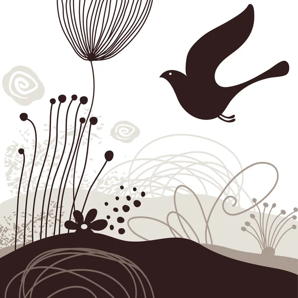 Blommig bakgrund med fågel — Stock vektor
