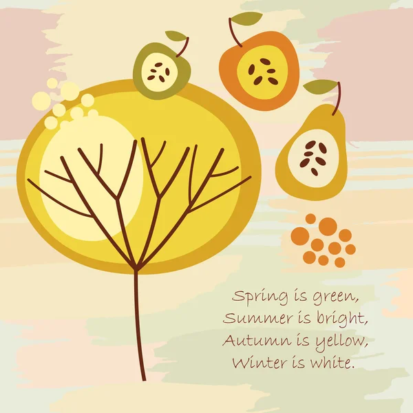 Sonbahar arka plan, ağaç ve meyveler — Stok Vektör