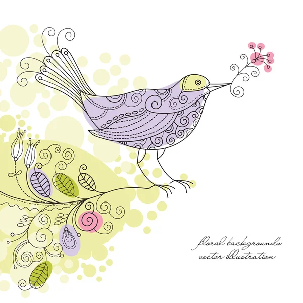 Векторная птица на цветочной ветке — стоковый вектор