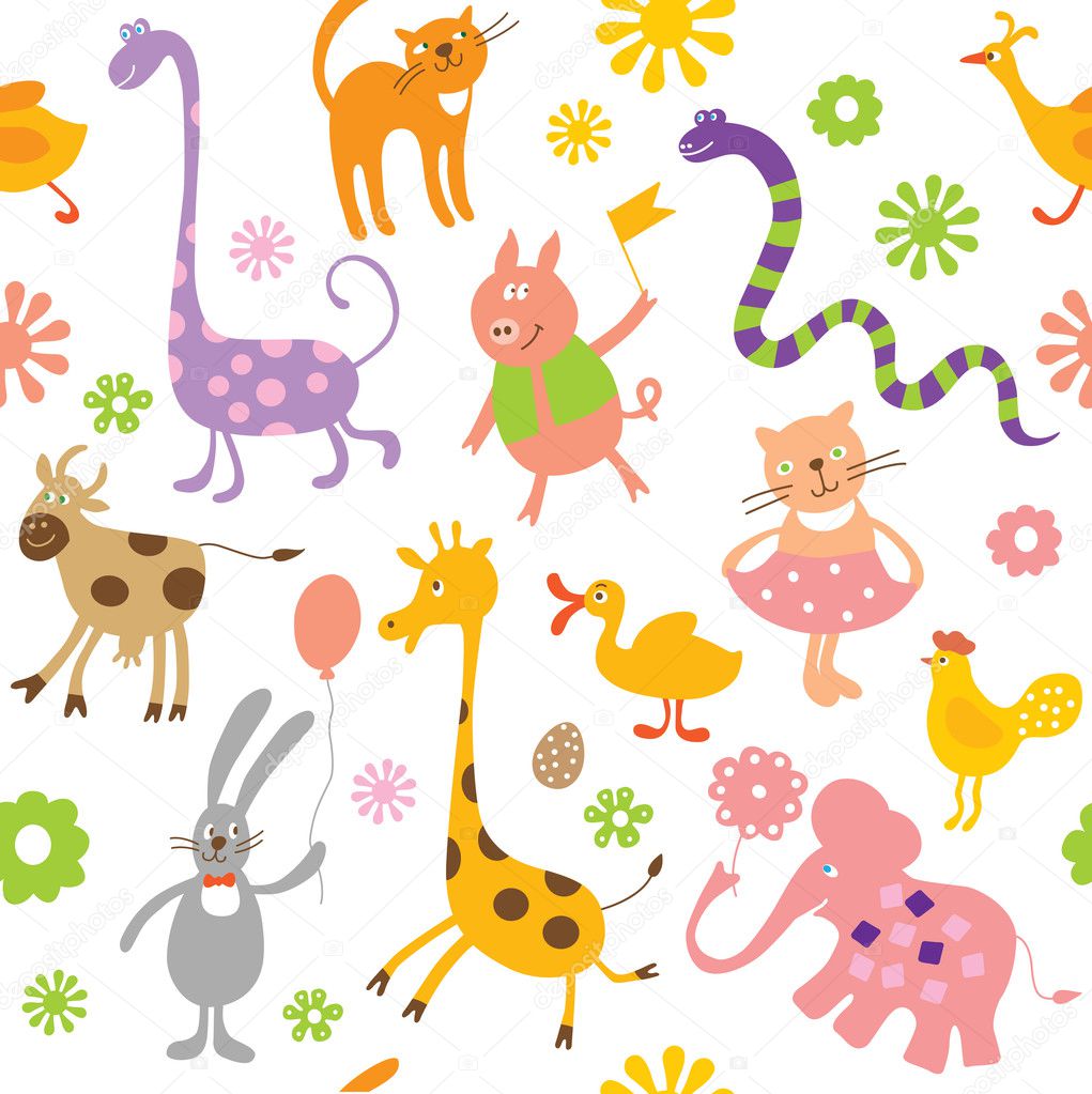 Seamless pattern with cute animals