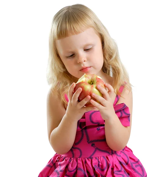 stock image Little girl and a delicious red apple