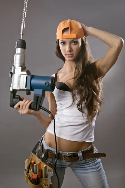 Sexy jeune femme ouvrière de la construction — Photo