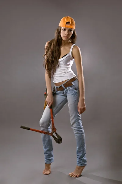 Seksi genç kadın inşaat işçisi — Stok fotoğraf