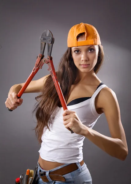 Sexy young woman construction worker — Stock Photo, Image
