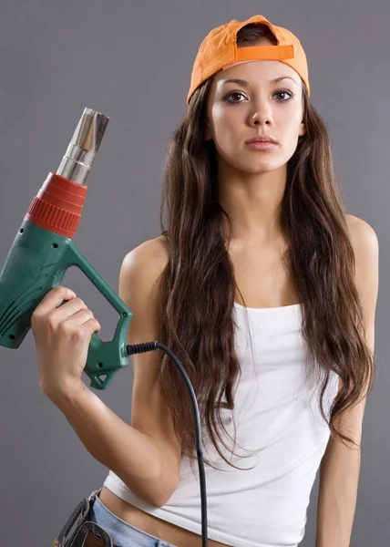 セクシーな若い女性の建設労働者 — ストック写真
