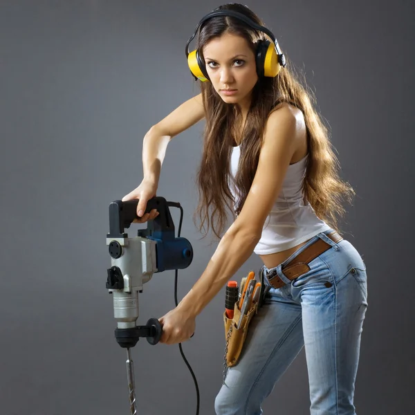 Sexy mladá žena stavební dělník — Stock fotografie