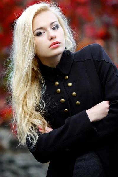 Krásná mladá dívka v podzimní pozadí — Stock fotografie