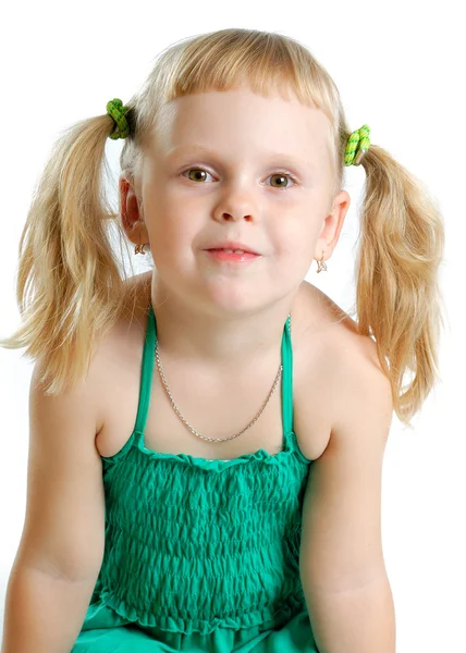 Cute little girl in studio on white background — Stock Photo, Image