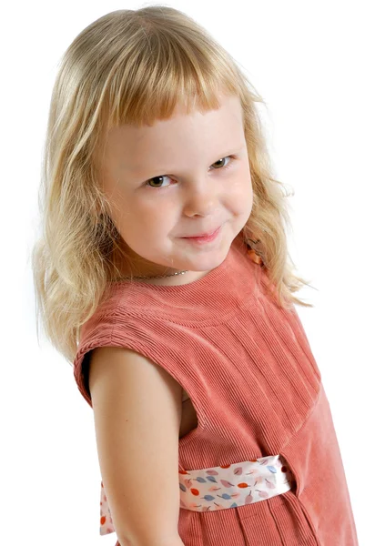 Niedliches kleines Mädchen im Studio auf weißem Hintergrund — Stockfoto