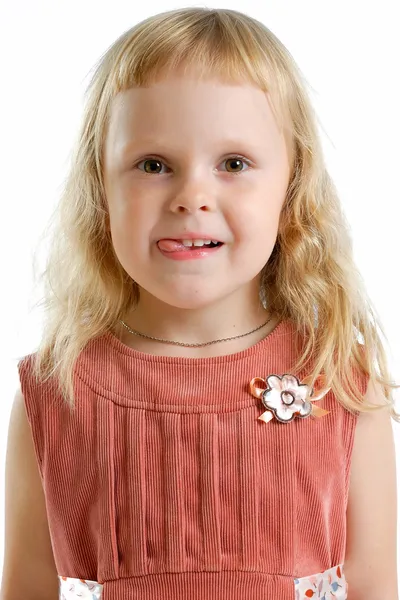 Little girl in studio on white background — Stock Photo, Image