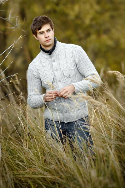 Retrato de un joven guapo en un suéter — Foto de Stock