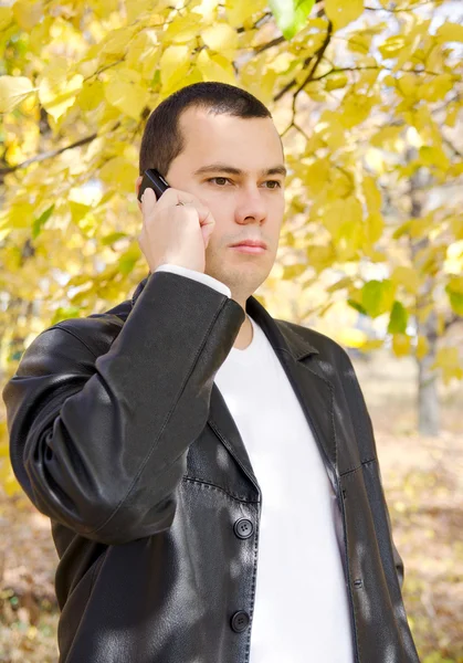 stock image Portrait of the young man speaking by phone