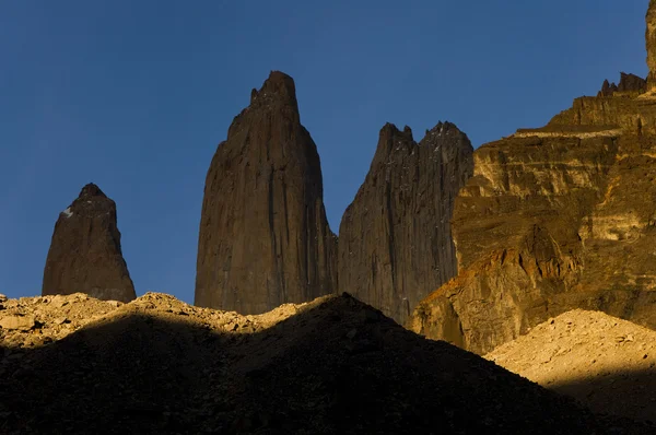 stock image Torres del paineblack towers at sunrise, torres del paine nation