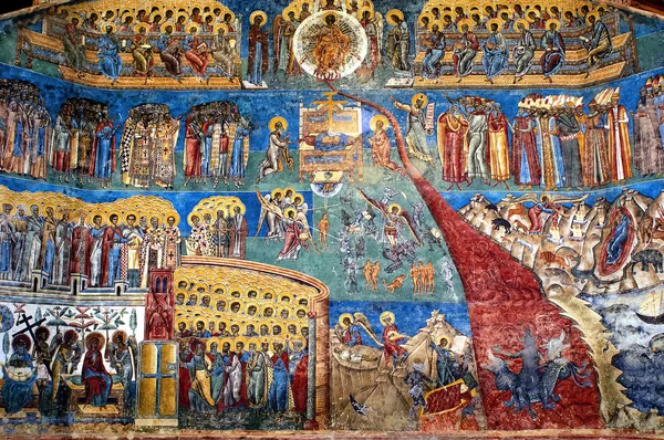 "Судний день "фреска на Західній стіні монастиря Воронета, Стокове Зображення