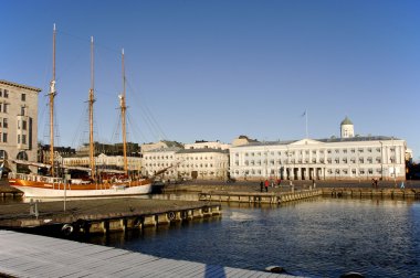 Big three masted sailing boat in harbour downtown helsinki finland clipart