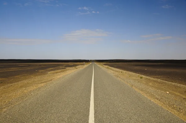 Порожнє чорне пустельне шосе прямує в нікуди Ліцензійні Стокові Зображення