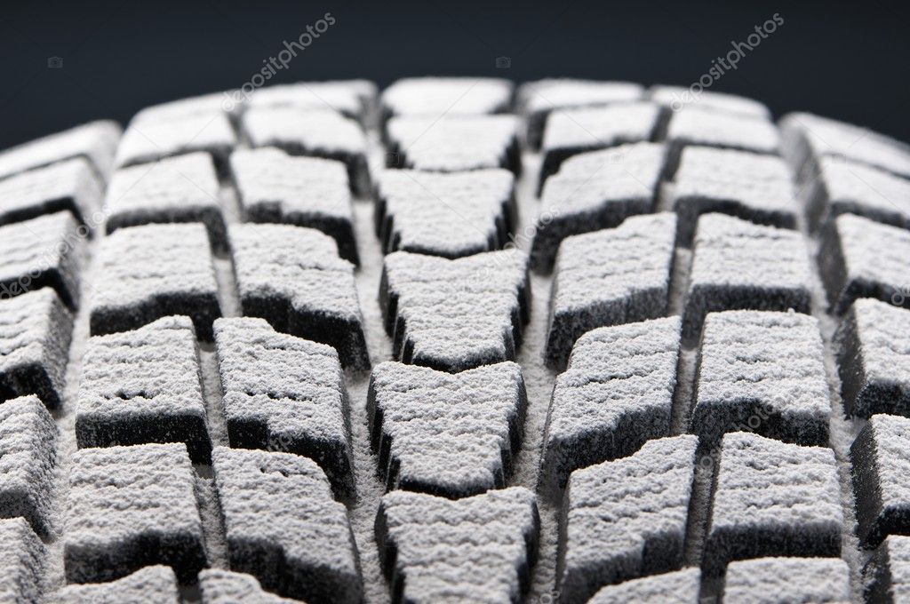 Close-up detail of winter tire snowed tread