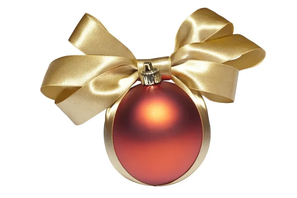 Christmas decoration (red bauble with golden bow) — Stock Photo, Image