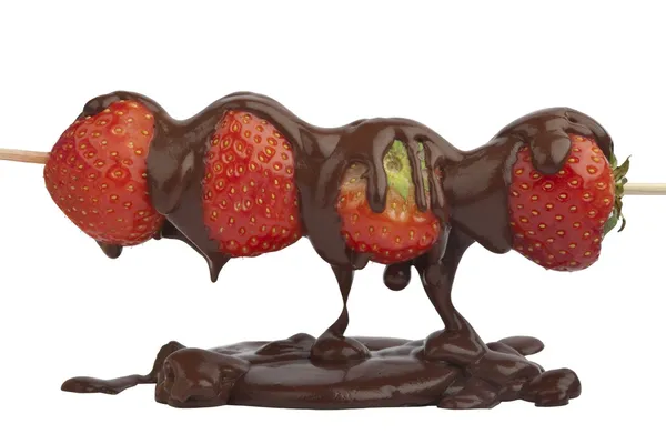 Espetos de morangos de chocolate isolados em branco Fotografias De Stock Royalty-Free