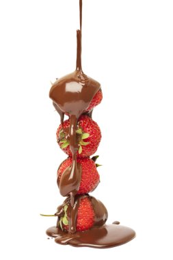 Chocolate strawberries skewers isolated on white clipart
