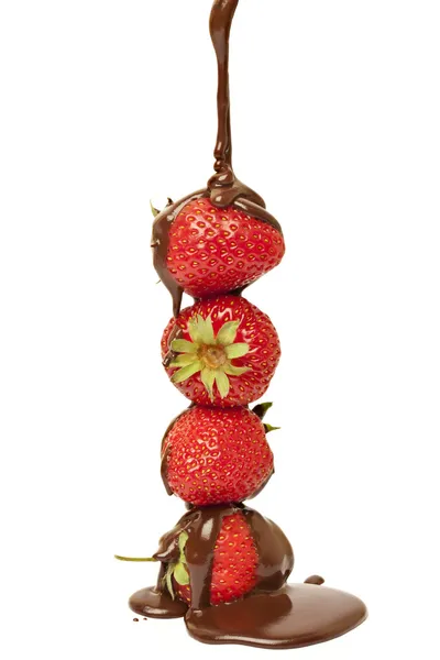 Čokoládové jahody špejle izolované na bílém Stockfoto