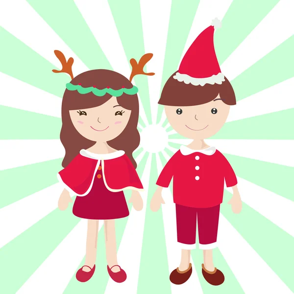 stock image Boy and Girl in Santa claus costume