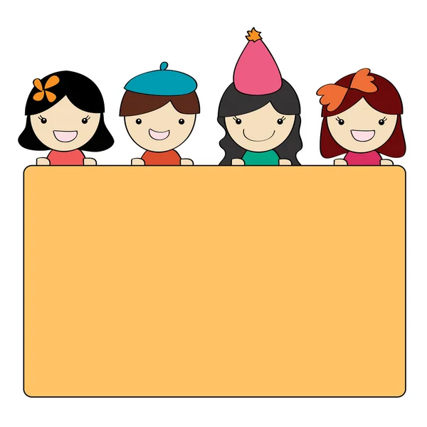Cute children group with blank message board — Stock Photo, Image