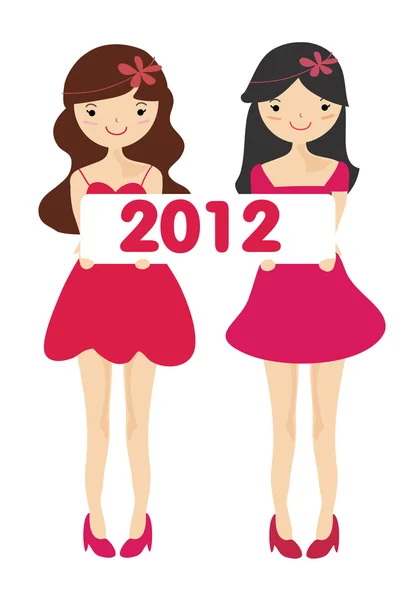 Cute girls with 2012 new year letter — Stock Photo, Image