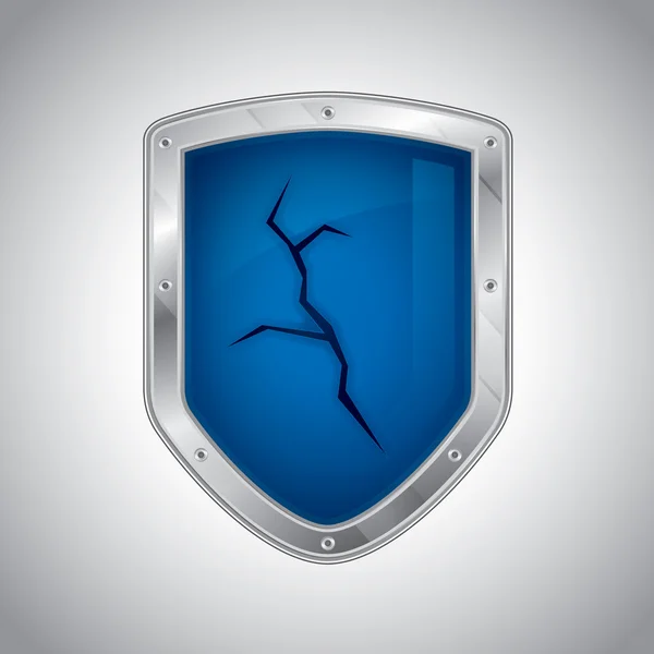 Broken security shield with crack — Stock Vector