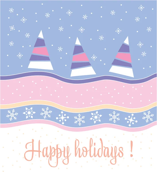 Joyeux Noël carte joyeuse avec des arbres et des flocons de neige — Image vectorielle