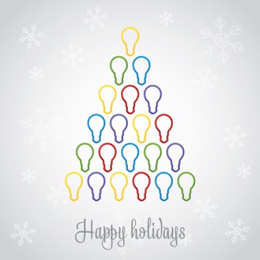 Merry Christmas greeting card with tree shaped of lighting bulbs clipart