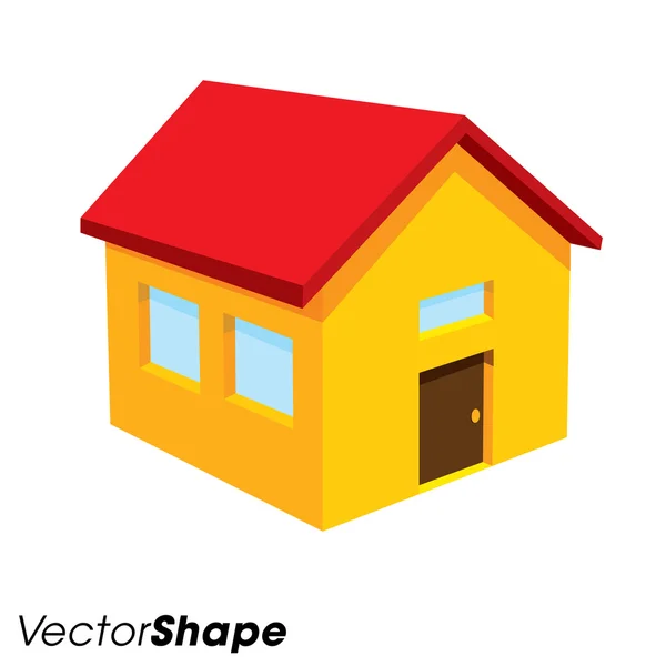 Maison jaune avec fenêtres et toit rouge — Image vectorielle
