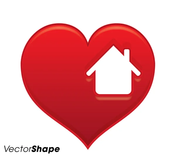 Zacht rood hart met huis shape in — Stockvector