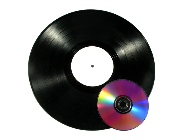 Bir bilgisayar disketi ve vinil kayıt — Stok fotoğraf