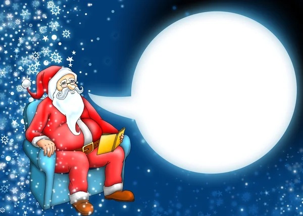 Santa claus en cartoon maan wolk — Stockfoto