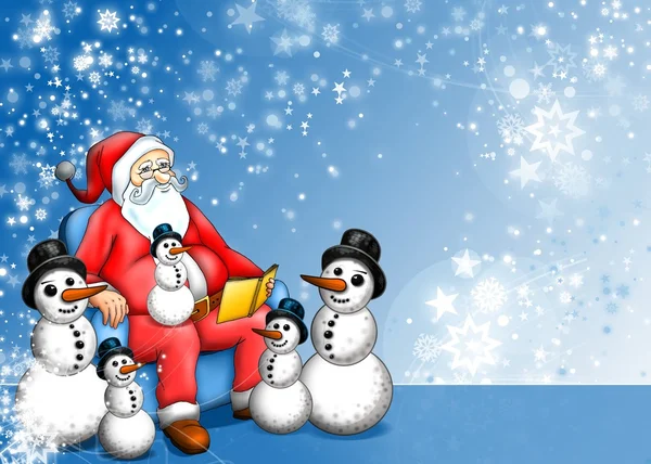 Cuento de hadas de Navidad con Papá Noel y muñeco de nieve — Foto de Stock