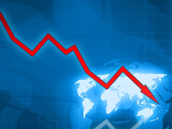 Freccia rossa crisi finanziaria sfondo blu — Foto Stock