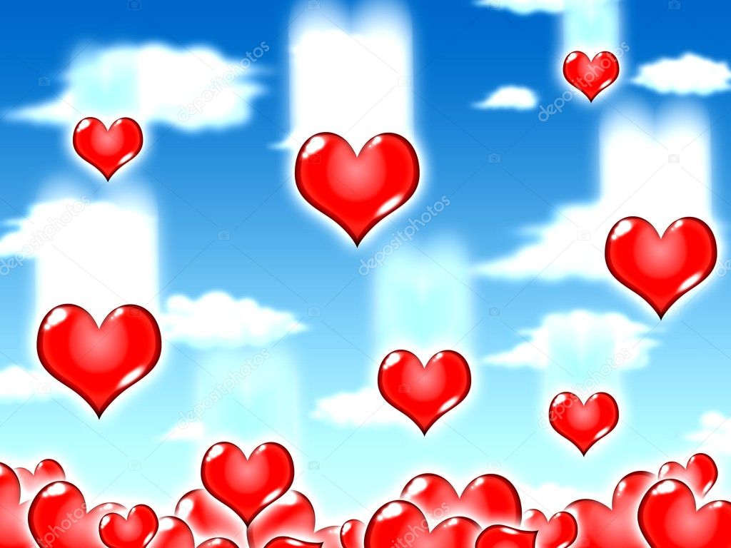 Love hearts blue sky