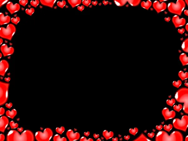 赤の愛心境界線フレーム カード ブラック — ストック写真